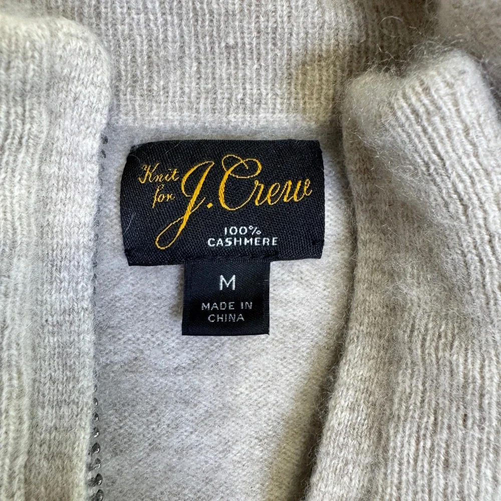 J Crew Sweater Mens Medium Beige 100% Cashmere Full Zip Up Preppy Quiet Luxury